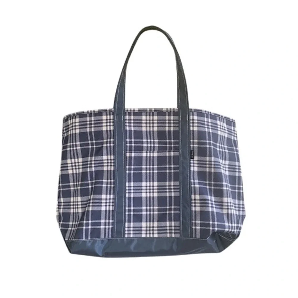 L.L.Bean Navy Plaid Tote Bag Preppy Coastal Travel Everyday Beach Shoulder Bag